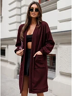 Dlouhý dámský oversize kardigan s kapsami, bordó, FashionStreet MY2584 Dlouhý dámský oversize kardigan s kapsami, bordó, FashionStreet MY2584