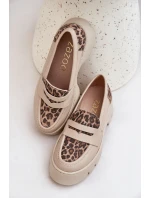 Dámské Kožené Mokasíny Na Platformě A Ploché Podpatky Leopardí Světle Béžové Zazoo 20191