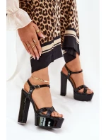 Dámské sandály na vysokém podpatku a platformě lakované černé Jovenes