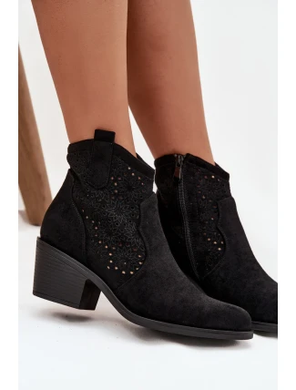 Dámské kotníkové boty s ažurovým vzorem na podpatku S.Barski – černé