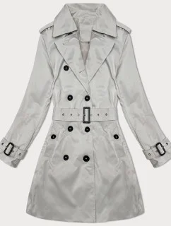 Světle béžový klasický kabát trenčkot v délce do poloviny stehen (1806#-12)