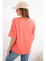 Dámská bavlněná oversize halenka s krátkým rukávem a módním potiskem meruňková