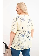 Dámská bavlněná halenka Plus Size s krátkým rukávem a kapsou žlutá Dámská bavlněná halenka Plus Size s krátkým rukávem a kapsou žlutá