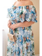 Dámské šaty Plus Size s volánem, s odhalenými rameny a elastickým pasem maxi modrá