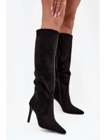 Zateplené dámské kozačky na podpatku z eko semiše černé Rosavine