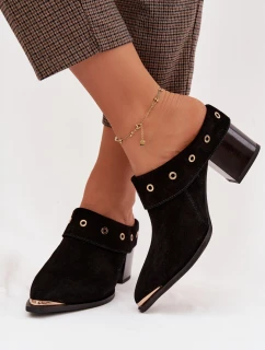 Semišové dámské kožené boty na podpatku D&A CR61-3059 Černé