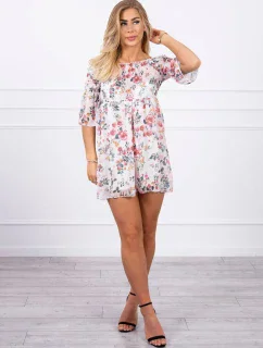 Španělské šaty s květinovým motivem ecru