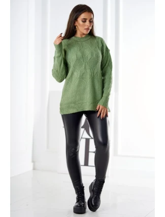 Svetr nasazený přes hlavu s módní vazbou tmavá máta Svetr nasazený přes hlavu s módní vazbou tmavá máta