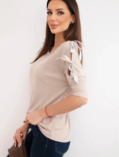 Dámská viskózová blůza s ozdobnými stuhami béžová