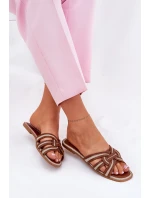 Dámské Ploché Pantofle S Propletenými Pásky Hnědé Acimine