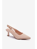 Textilní Sandály Na Podpatku Béžové Delessa