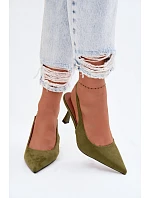 Dámské sandály na podpatku z imitace semiše zelené Saria