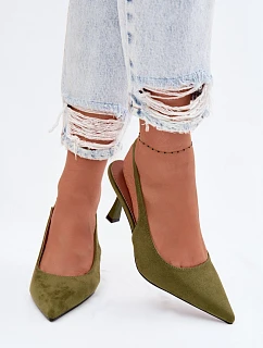 Dámské sandály na podpatku z imitace semiše zelené Saria