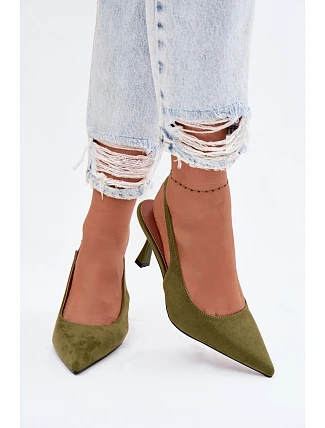 Dámské sandály na podpatku z imitace semiše zelené Saria