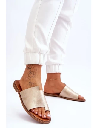 Dámské kožené žabky Světle zlatá Amite