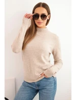 Dámský svetr s polo rolákem z měkké příze tmavě béžový