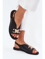 Dámské Sandály Na Plochém Podpatku Se Zlatou Ozdobou Černé Amelira