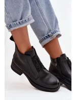 Kožené dámské kotníkové boty na klínu s ozdobou D a JC52-869 Černé