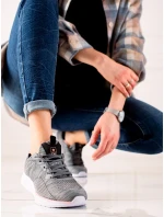 Designové šedo-stříbrné dámské tenisky bez podpatku Designové šedo-stříbrné dámské tenisky bez podpatku