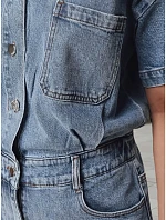 Dámský krátký džínový overal se šňůrkou v pase FashionStreet EY2639