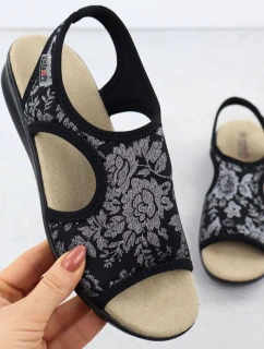Dámské elastické květinové sandály s vysokým sedem černé Unisoft 7196