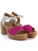 Růžovo-béžové kožené sandály na podpatku Vinceza 26-66943