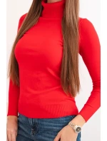 Dámský svetr z viskózy s rolákem a dlouhým rukávem červený Dámský svetr z viskózy s rolákem a dlouhým rukávem červený