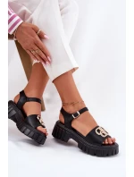 Dámské kožené sandály se zlatým detailem Vinceza 79541 Černé