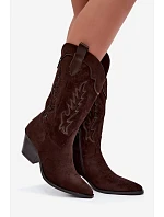 Dámské kozačky v stylu cowboy s podpatkem z eko semiše hnědé Jarissa Dámské kozačky v stylu cowboy s podpatkem z eko semiše hnědé Jarissa