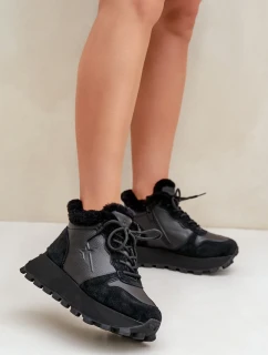 Kožené dámské tenisky trapery s kožešinou na platformě Big Star OO274A329 černé