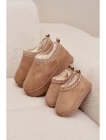 Dětské/módní sněhule s výšivkou na platformě Jolisse – khaki