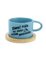 RANNÍ PTÁČE BEZ KÁVIČKY NIKAM NEDOSKÁČE - modrý hrníček makronka 200 ml