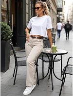 Dámské rovné džínové kalhoty s vysokým pasem béžové FashionStreet UY3059
