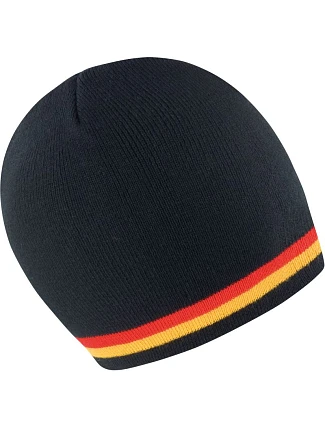 Result Headwear R 368X Pletená čepice s kontrastními pruhy 28.368X black/red-gold Result Headwear R 368X Pletená čepice s kontrastními pruhy 28.368X black/red-gold