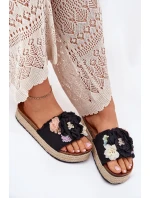 Dámské Sandály S Květinami Platforma S Pletením Černé Zenvanis