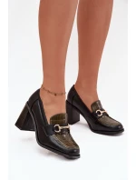 Dámské polobotky na podpatku s výstupkem a zlatým detailem Zeleno-černé Novella