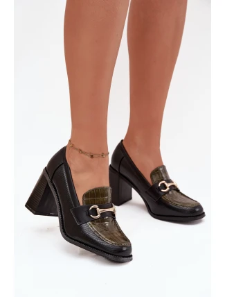 Dámské polobotky na podpatku s výstupkem a zlatým detailem Zeleno-černé Novella