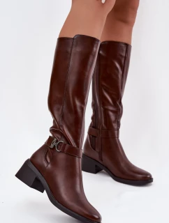 Zateplené dámské kozačky na klínku se řemínkem Sergio Leone KZ25826 hnědé