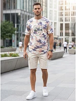 Pánské klasické tričko v kamuflážovém vzoru s potiskem, béžové, FashionStreet NX2003R Pánské klasické tričko v kamuflážovém vzoru s potiskem, béžové, FashionStreet NX2003R