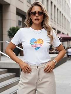 Dámské tričko s potiskem ve tvaru srdce, bílé, FashionStreet NX8051RY