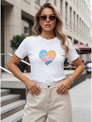 Dámské tričko s potiskem ve tvaru srdce, bílé, FashionStreet NX8051RY