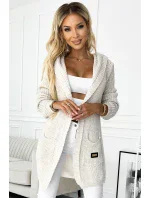 488-1 Cardigan - Pláštěnka s kapucí, kapsami a náplety - barva béžová 488-1 Cardigan - Pláštěnka s kapucí, kapsami a náplety - barva béžová