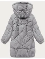 Šedá dámská péřová bunda s ozdobnými páskami (AG2-J85)