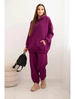 Dámský teplákový komplet zateplený z bavlny s kapucí tmavě fialový