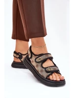 Dámské Vzorované Textilní Sandály Se Zlatými Detaily Béžovo-Černé Pefese