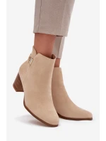 Zateplené dámské kotníkové boty na podpatku se zlatým detailem béžové Renora Zateplené dámské kotníkové boty na podpatku se zlatým detailem béžové Renora