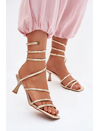 Dámské sandály na podpatku s pásky Zlaté Samara