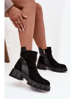 Dámské zateplené kotníkové boty z přírodního semiše D&A – černé