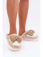 Kožešinové pantofle s mašlí béžové Grilis