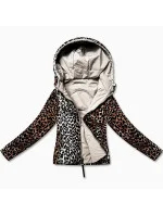 Světle béžová krátká volná dámská bunda s panteřím motivem Miss TiTi (25898)